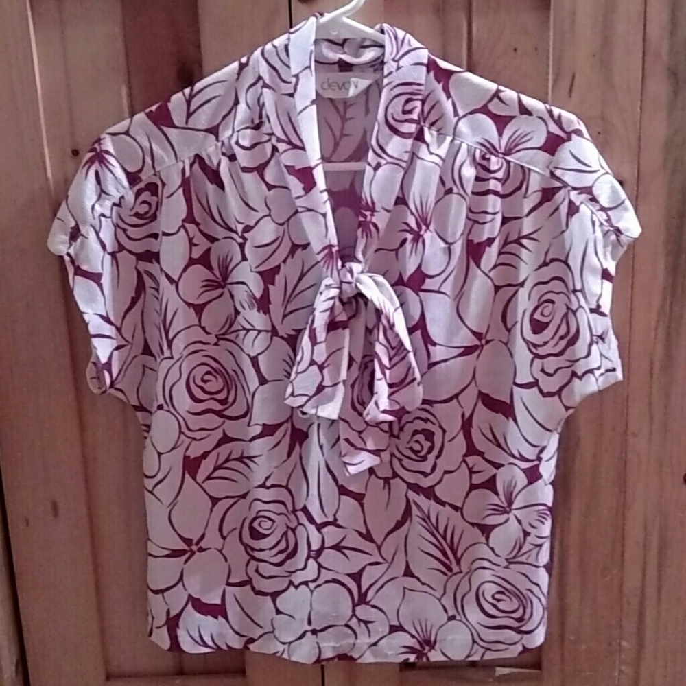 Vintage blouse, gorgeous rose print, tie.